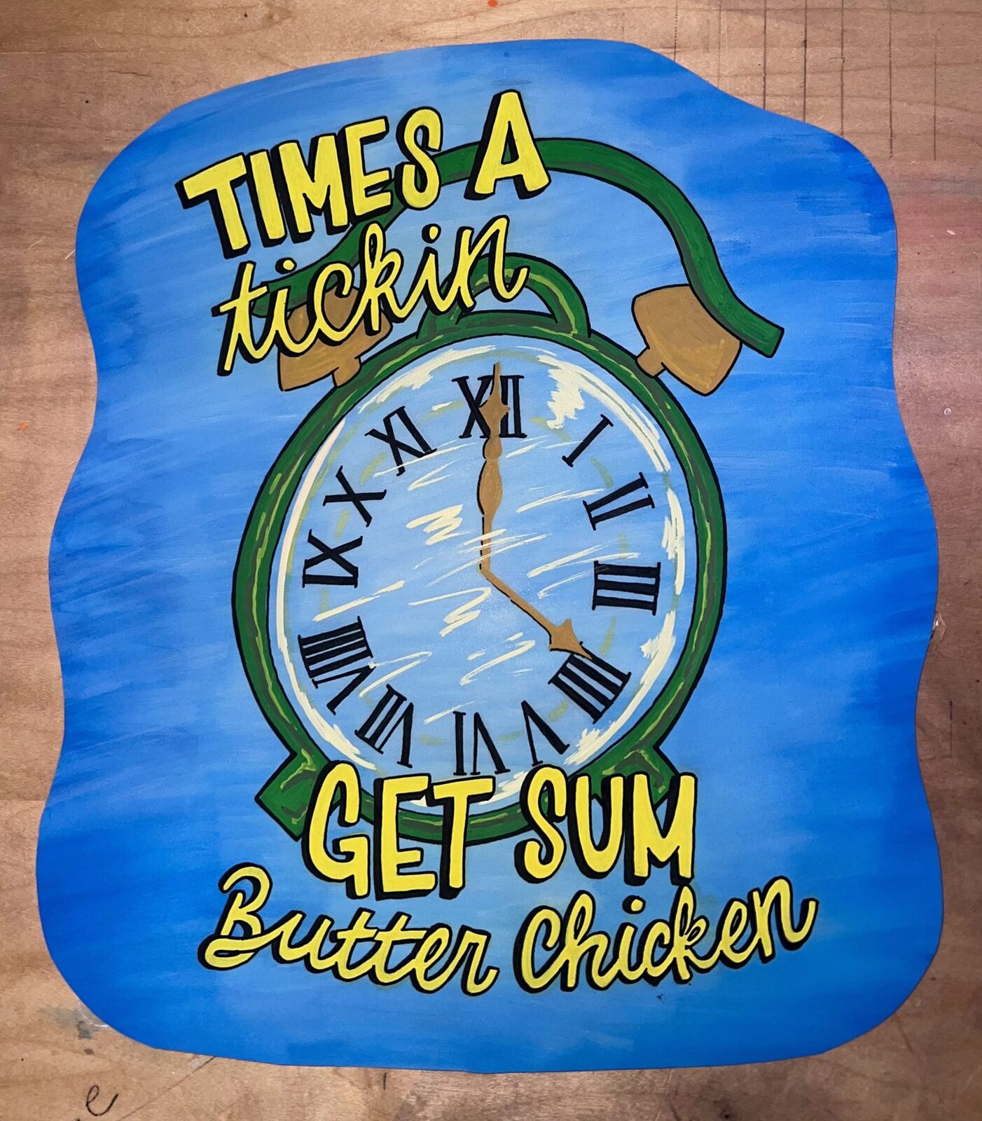 Value-added frozen food freezer signage with hand-drawn product illustrations