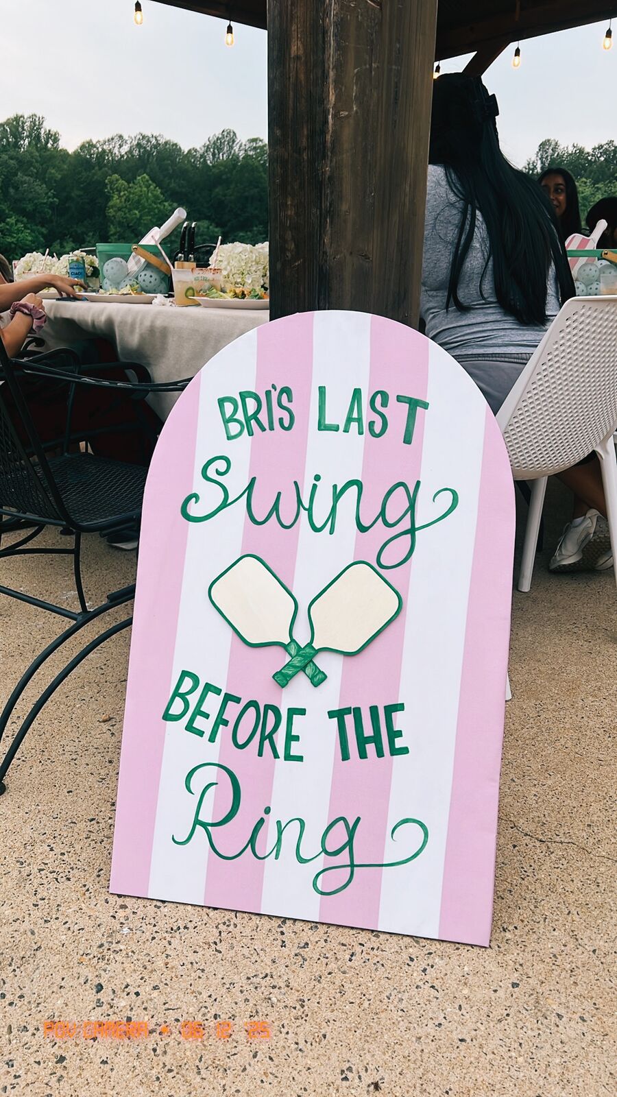 Last Swing bachelorette party sign with playful lettering